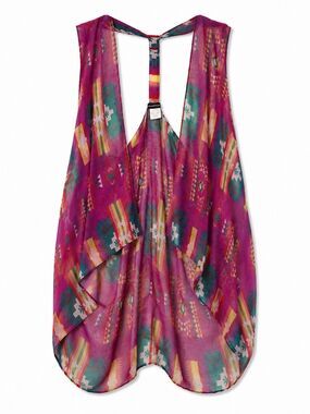 Rampage Kimono Vest Women's One Size Pink Aztec Southwestern Colorful Sheer Boho